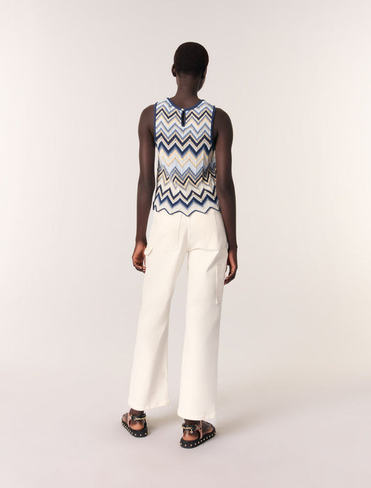Blue/White-Crochet-knit top