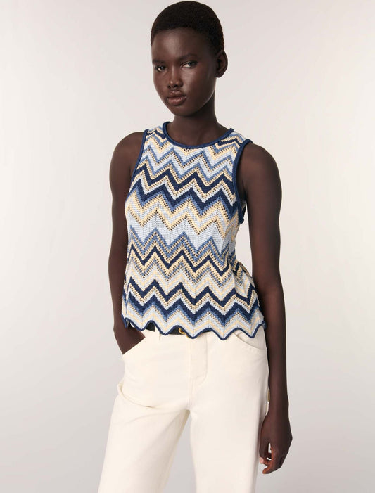 Blue/White-Crochet-knit top