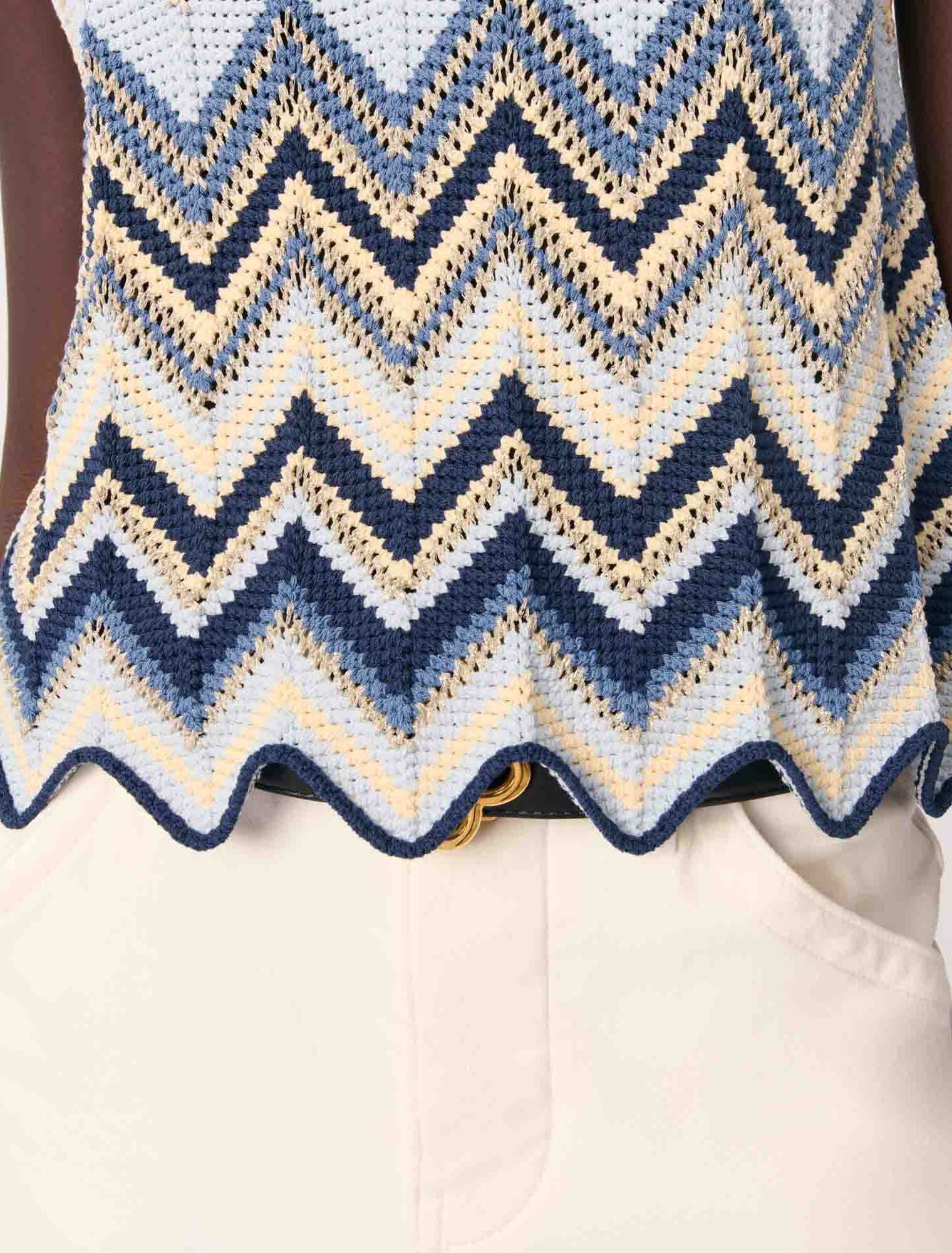 Blue/White-Crochet-knit top