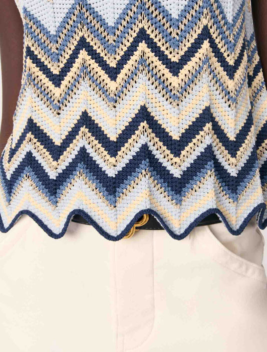 Blue/White-Crochet-knit top