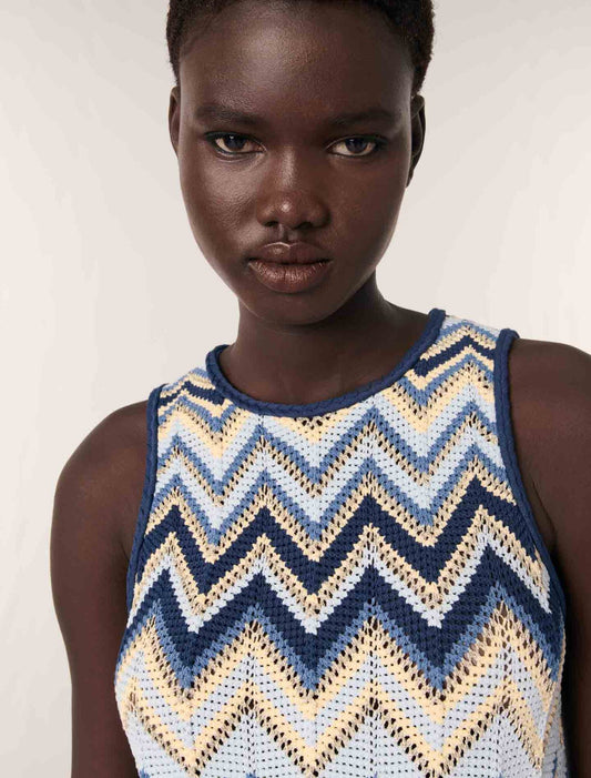 Blue/White-Crochet-knit top
