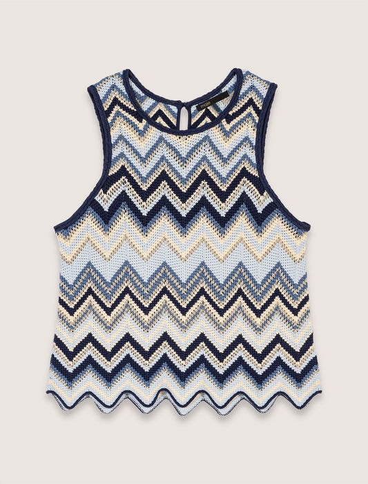 Blue/White-Crochet-knit top