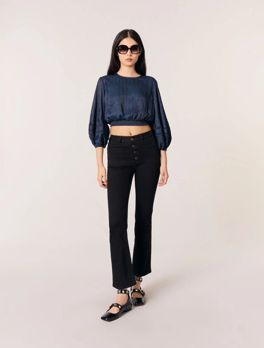 Navy-featured-Satin-Look Short Top