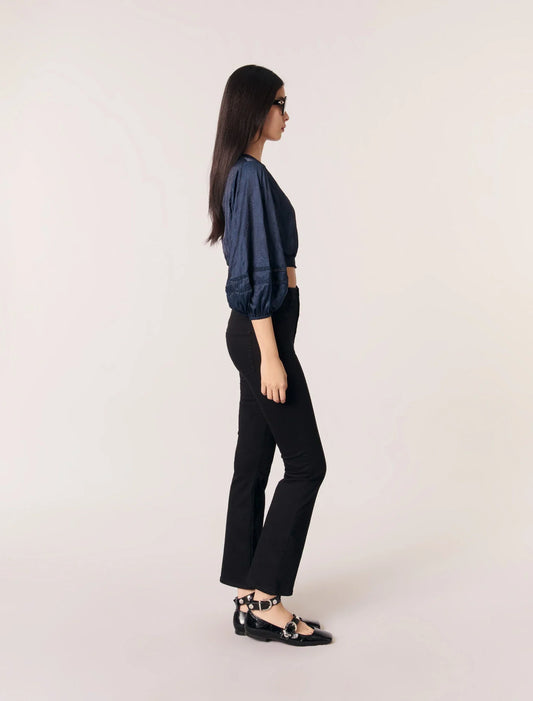 Navy-Satin-Look Short Top