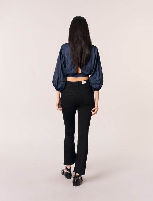 Navy-Satin-Look Short Top