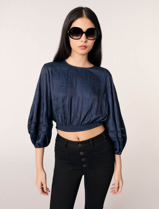 Navy-Satin-Look Short Top