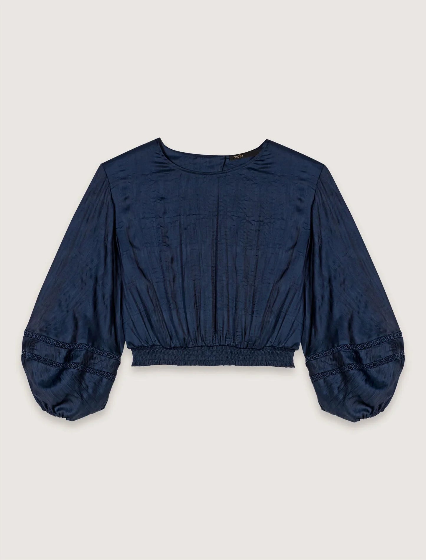 Navy-Satin-Look Short Top