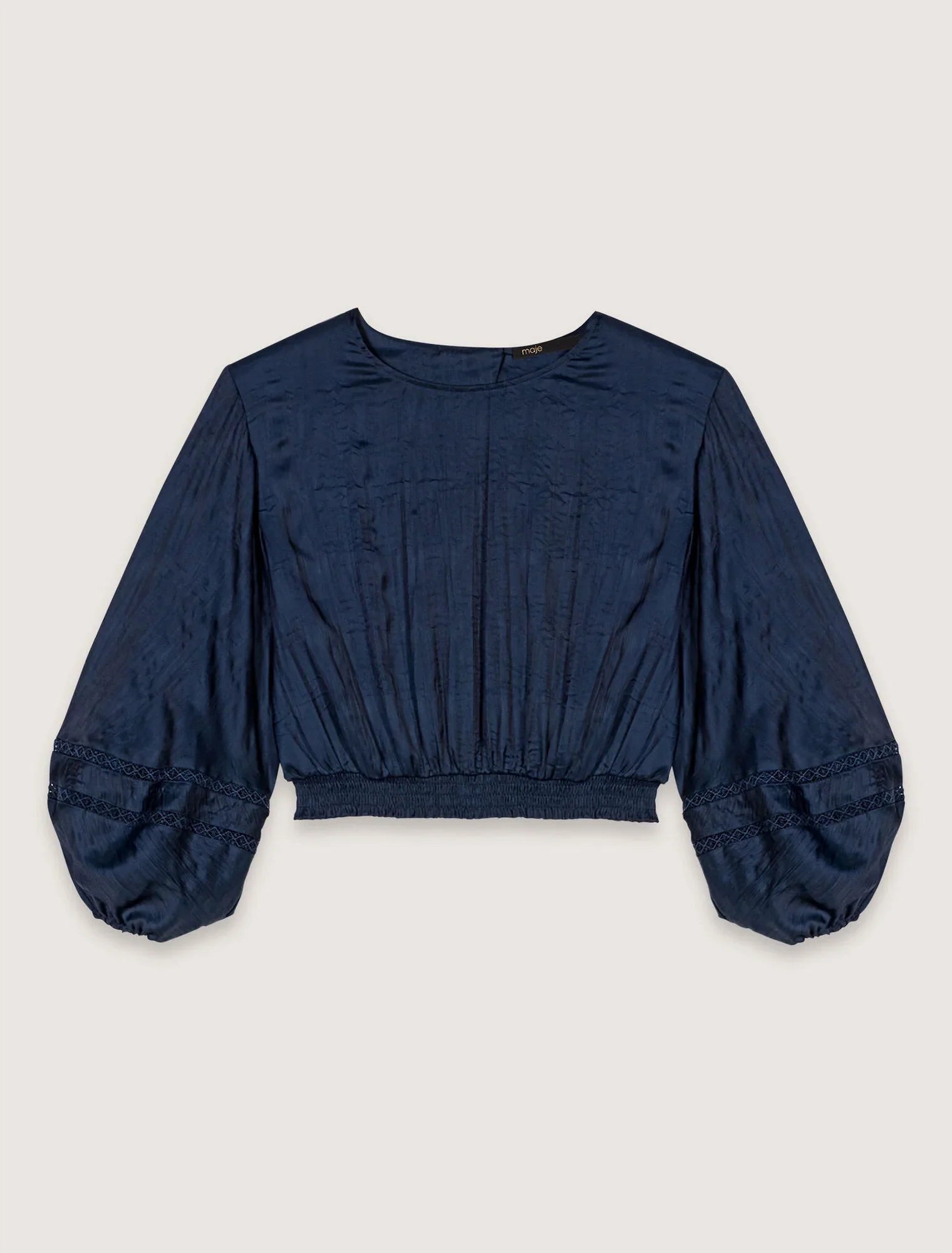 Navy-Satin-Look Short Top