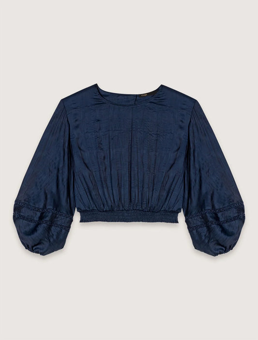 Navy-Satin-Look Short Top