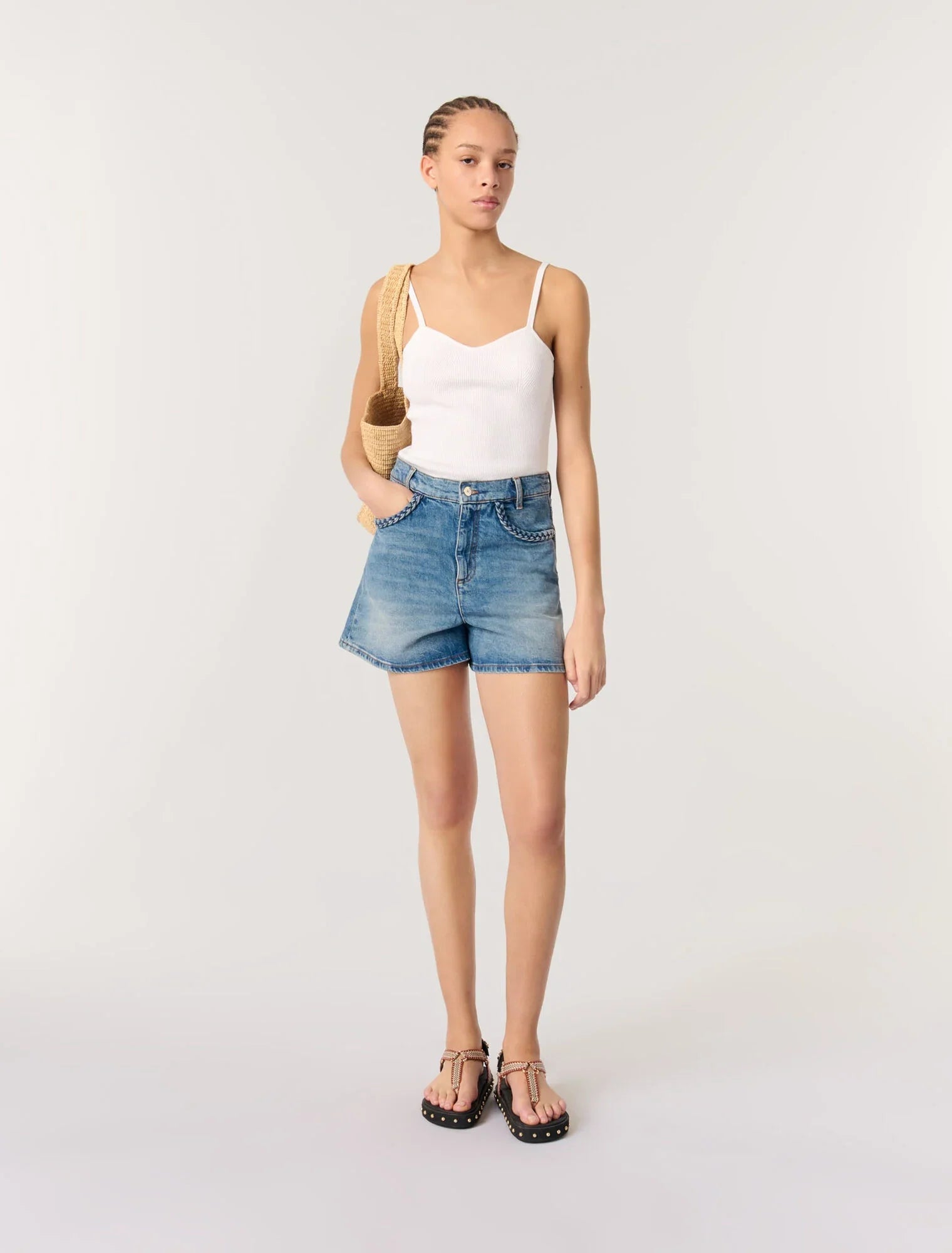 White-featured-Rib knit top