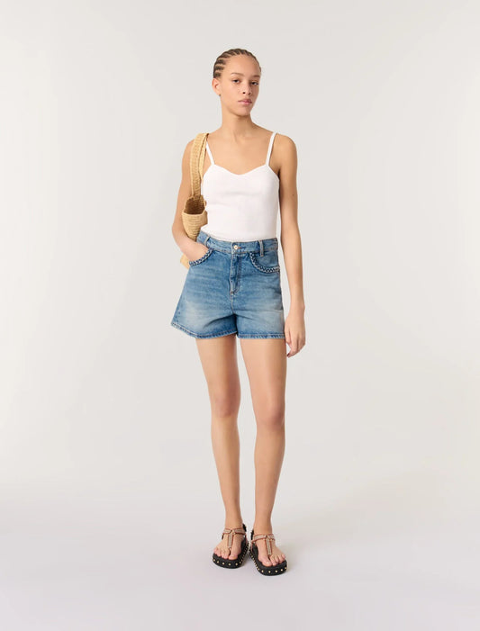 White-featured-Rib knit top