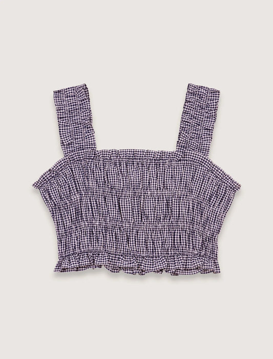 Navy/White-Gingham smocked top