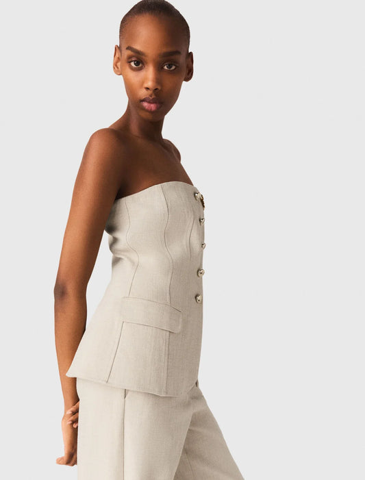 Tailored Bustier Top Beige