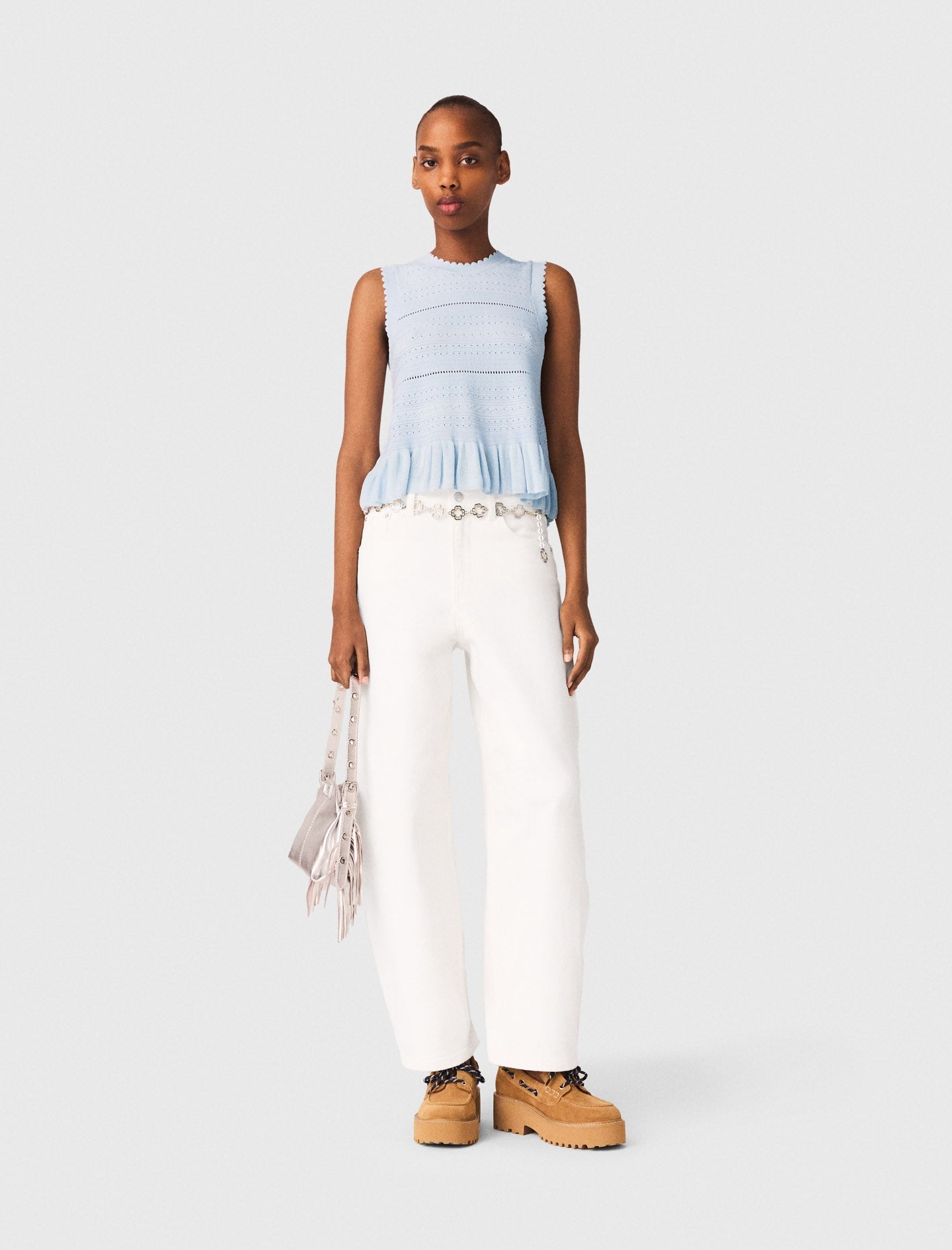 Ruffled Knit Top BLUE SKY