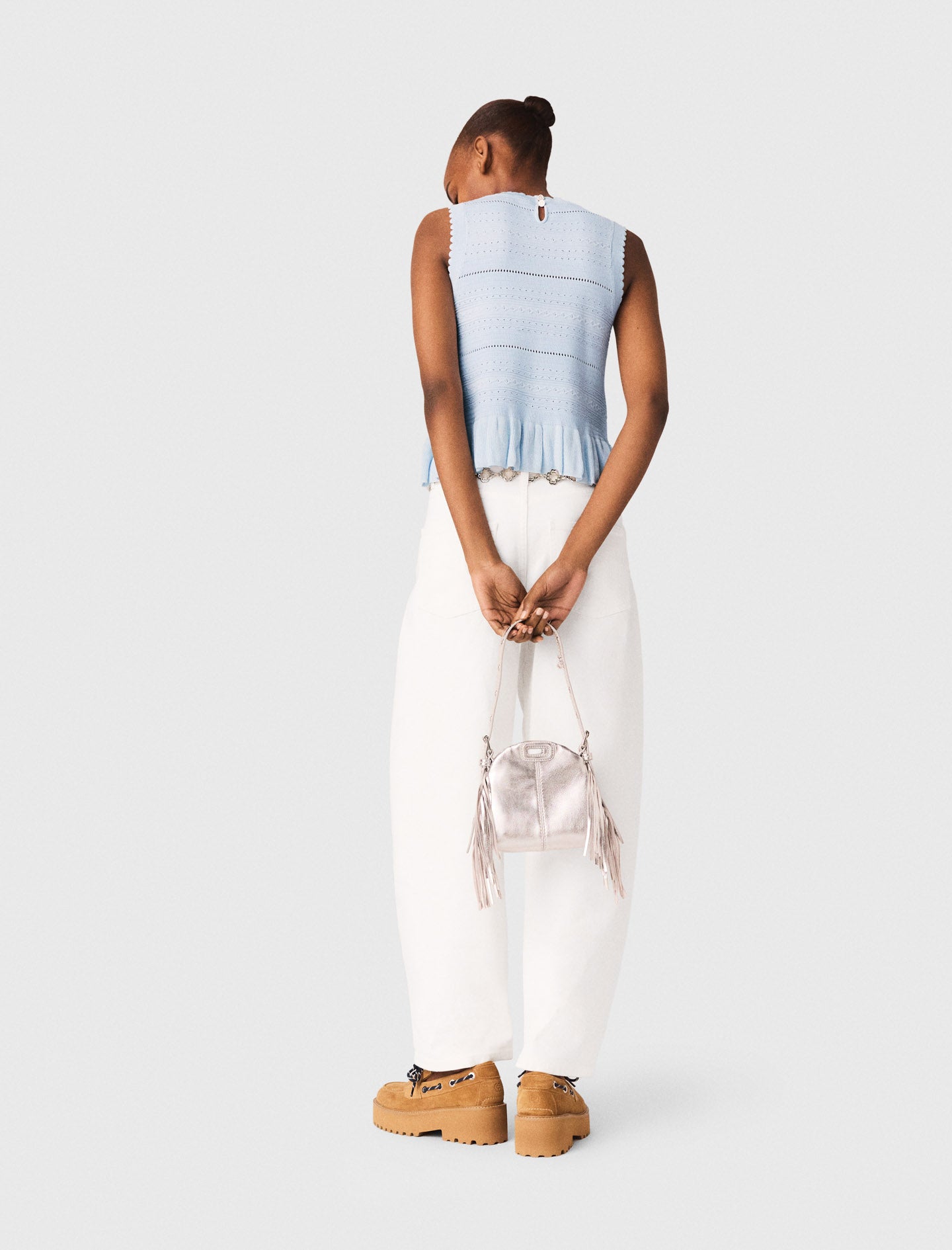 Ruffled Knit Top BLUE SKY