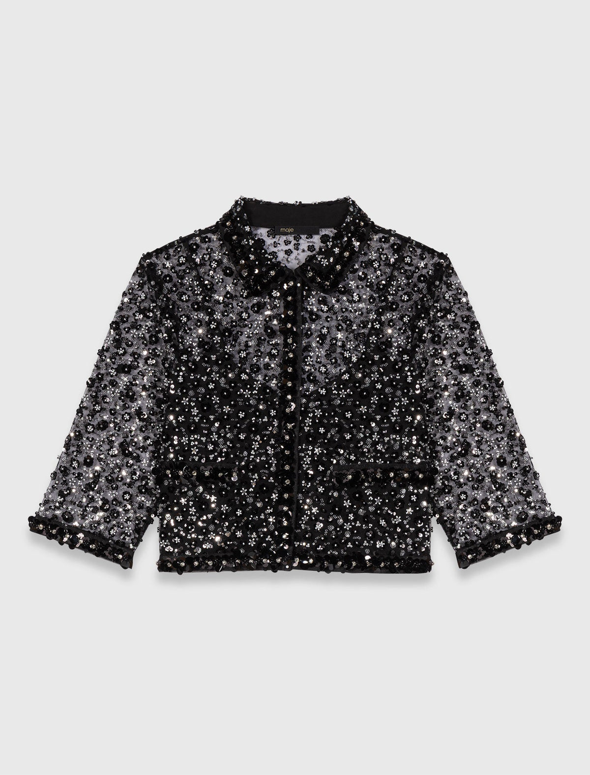 Floral Rhinestone Polo Black