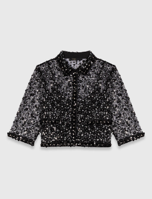Floral Rhinestone Polo Black