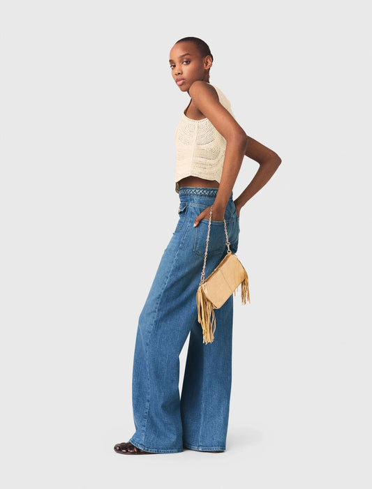 Sleeveless Crochet-Knit Top Beige