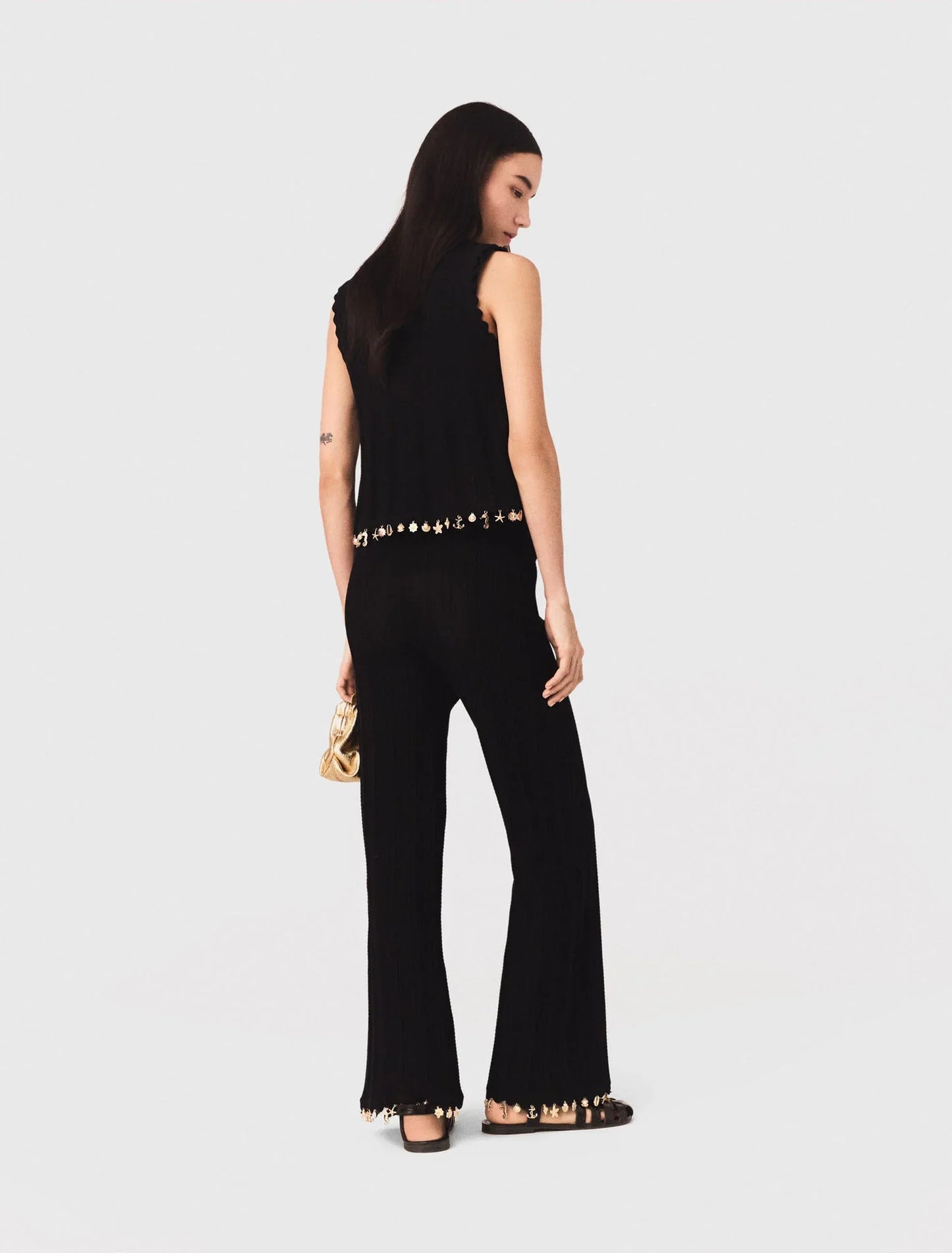 Gold-Embellished Knit Cardigan Black