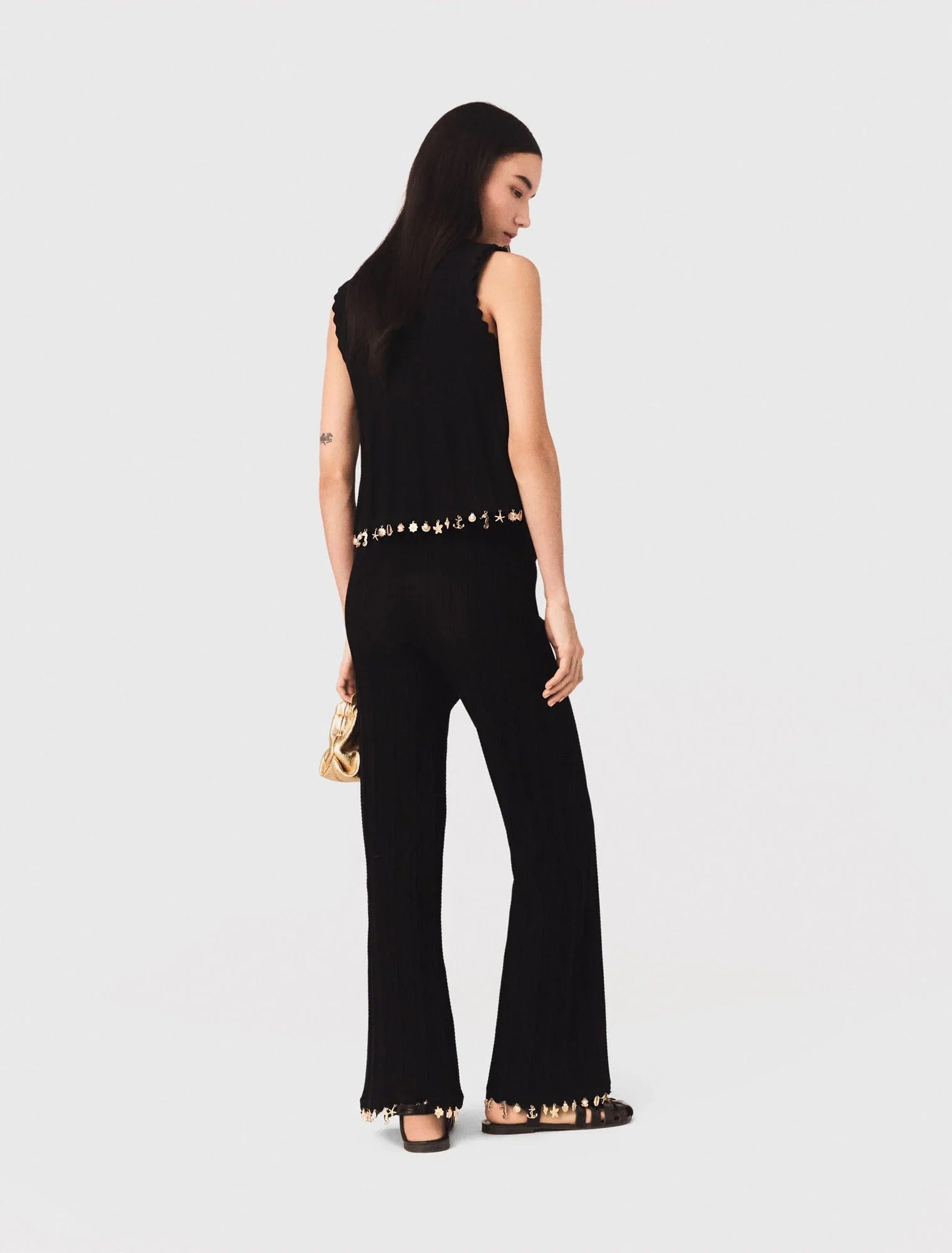 Gold-Embellished Knit Cardigan Black