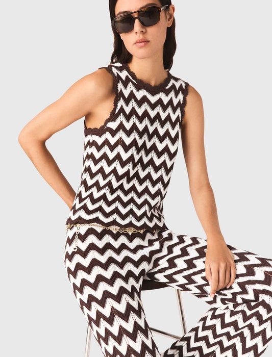 Zigzag Crochet Top Brown/White