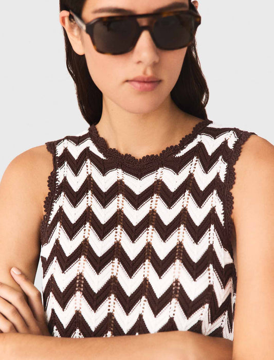 Zigzag Crochet Top Brown/White