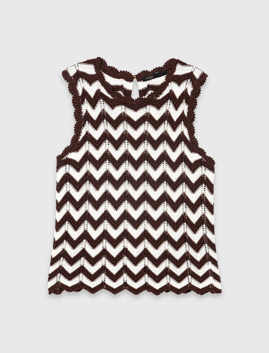 Zigzag Crochet Top Brown/White