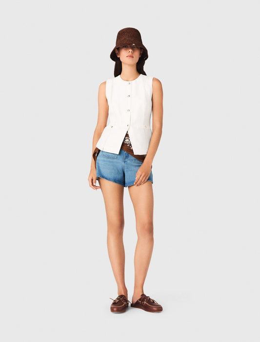 Embroidered Linen-Blend Jacket White