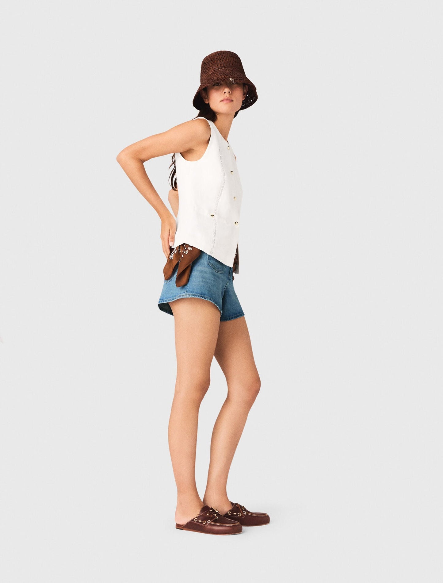 Embroidered Linen-Blend Jacket White