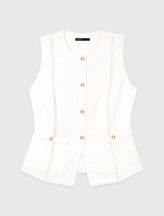 Embroidered Linen-Blend Jacket White