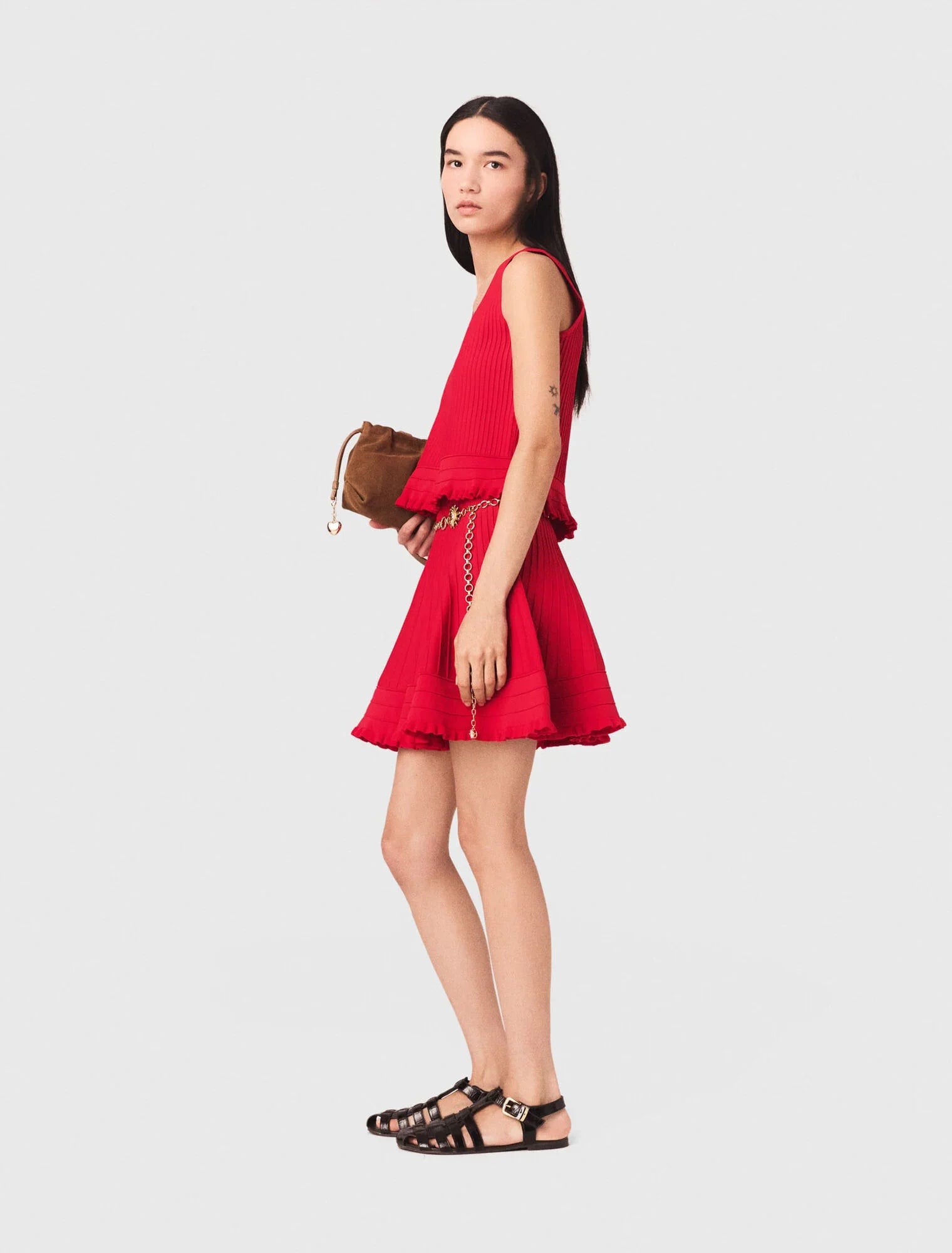 Ruffled Knit Top Red