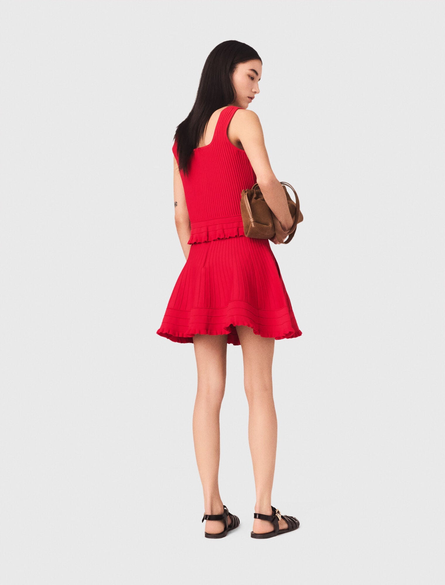 Ruffled Knit Top Red