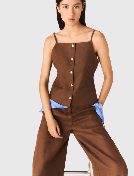 Linen Blend Top Brown