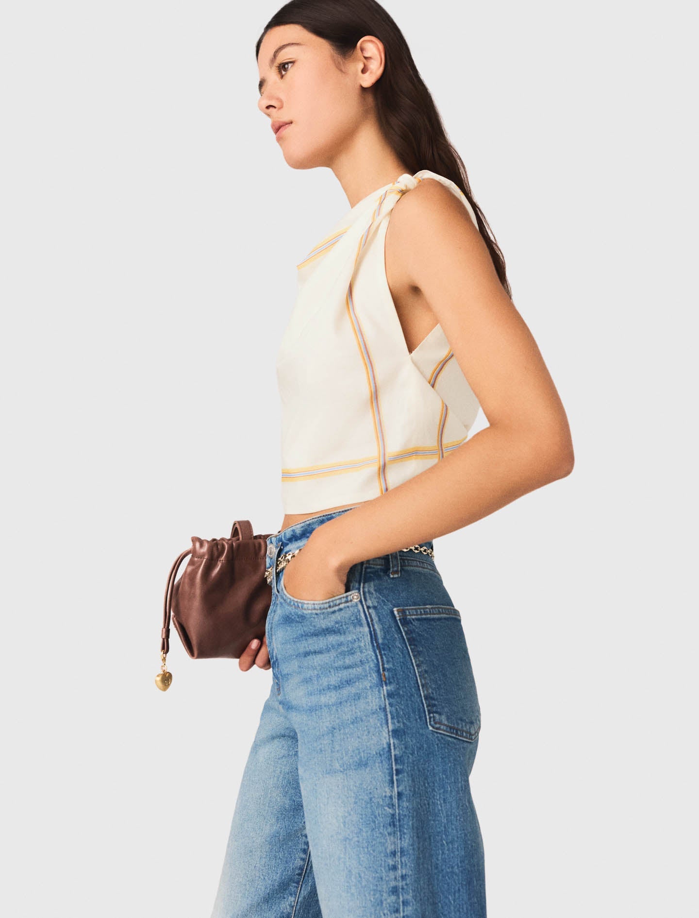 Patterned backless crop top White