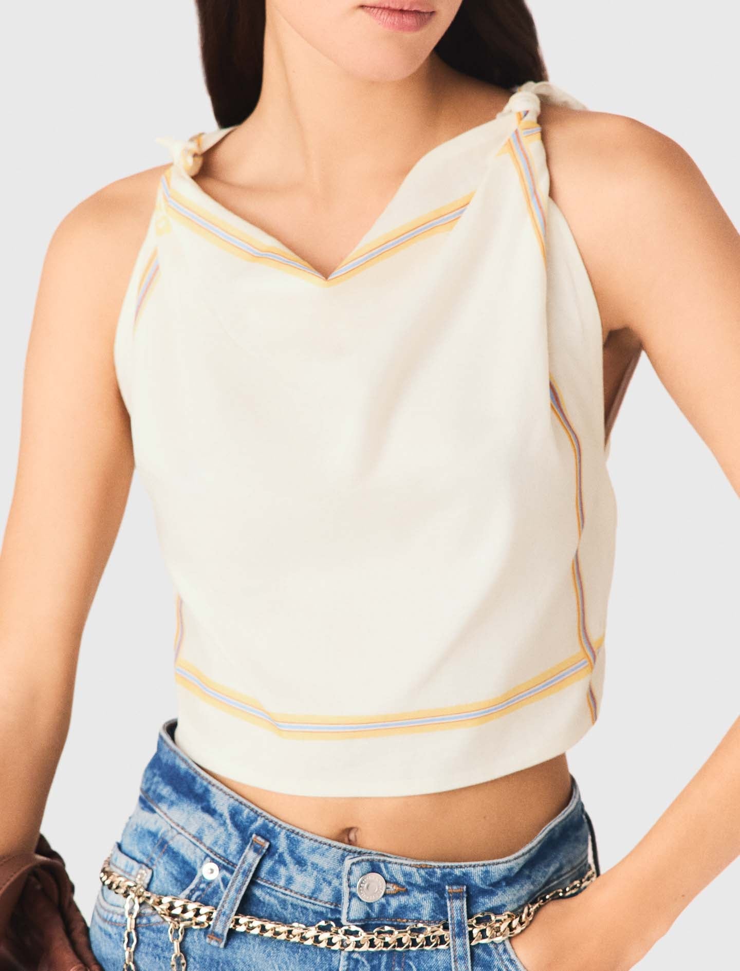 Patterned backless crop top White
