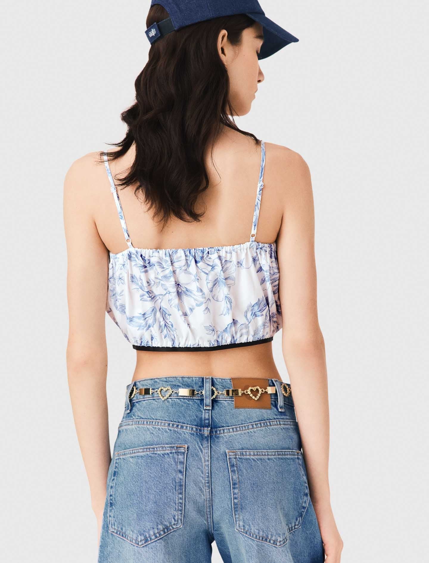 Patterned top with straps Sky Blue Large Flowers Print