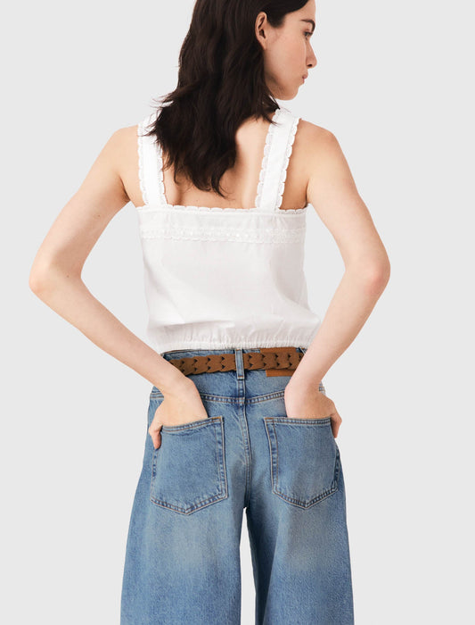 Crop top with lace trim White