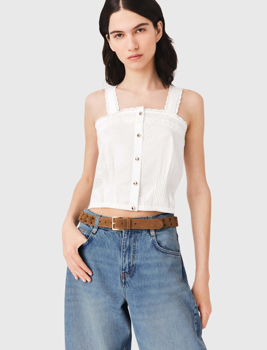 Crop top with lace trim White