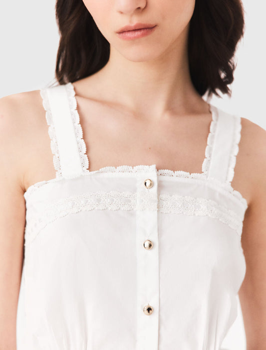 Crop top with lace trim White
