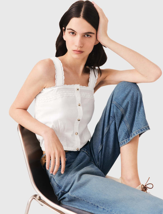 Crop top with lace trim White