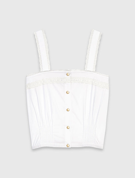 Crop top with lace trim White