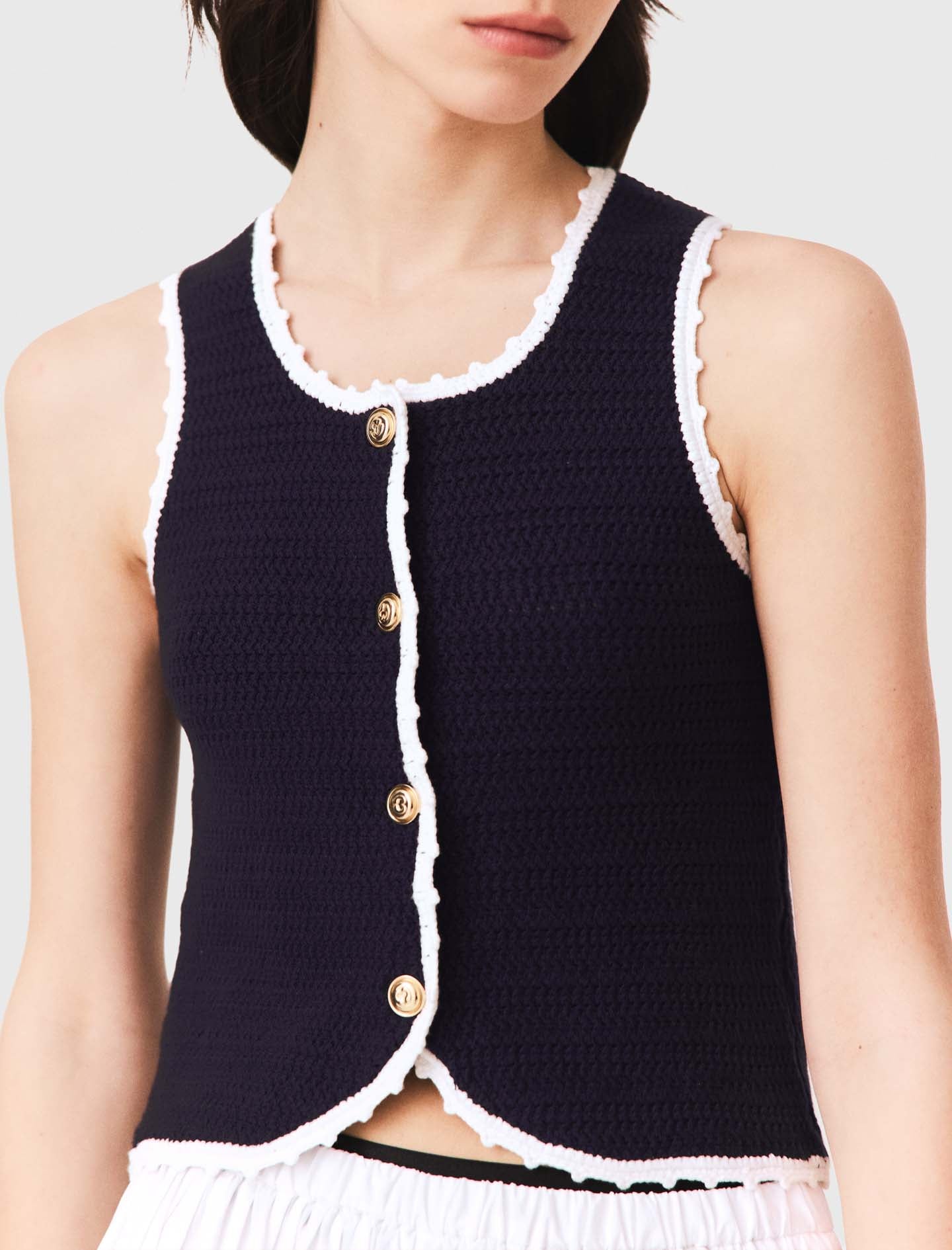 Knit top with crochet trim Navy
