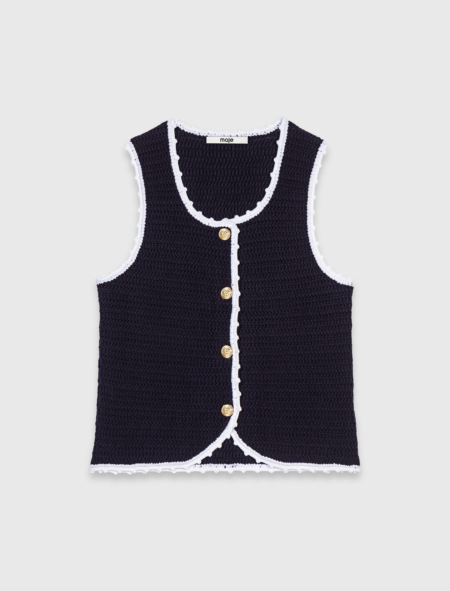 Knit top with crochet trim Navy