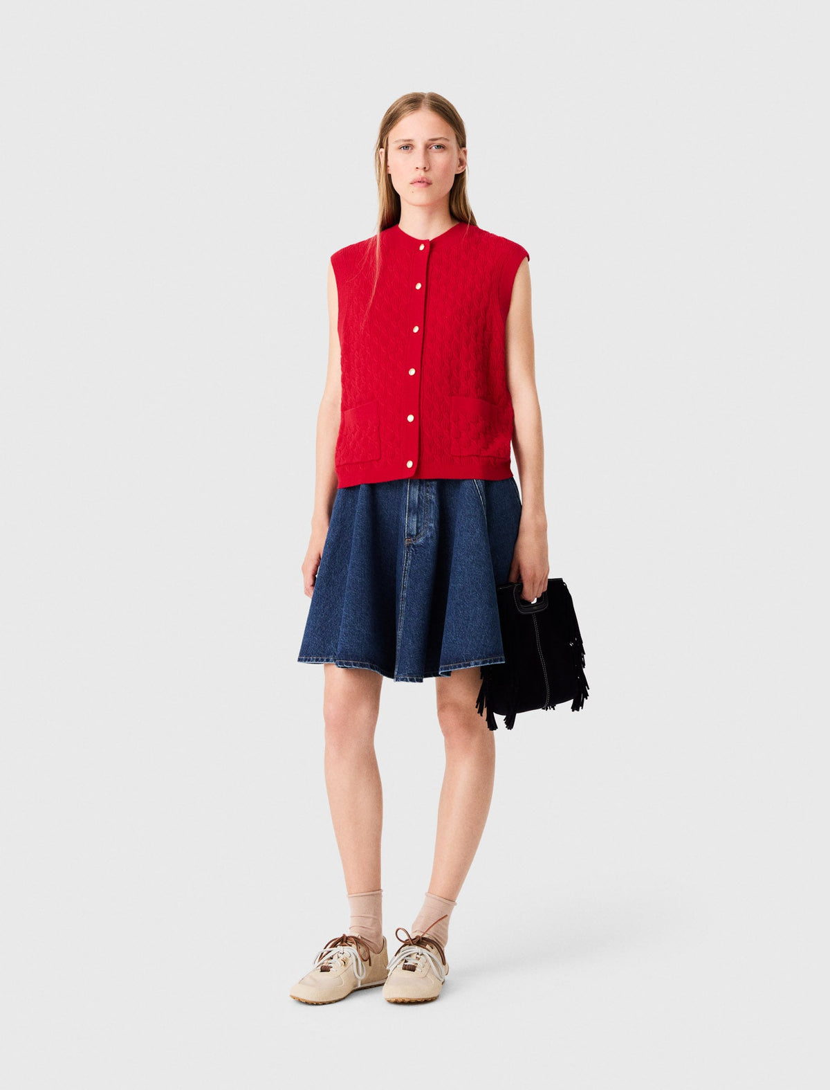 Sleeveless knit top Red
