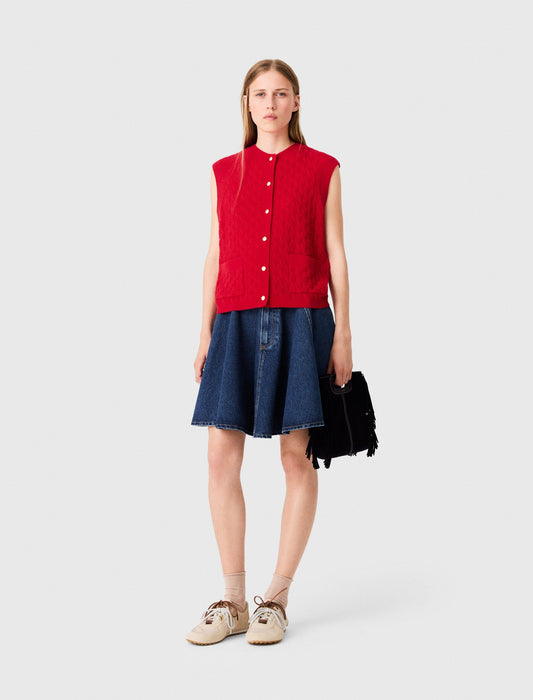 Sleeveless knit top Red