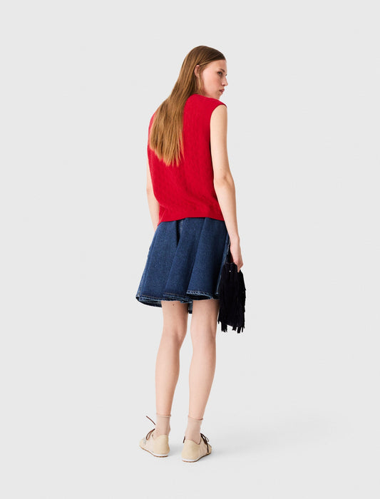 Sleeveless knit top Red