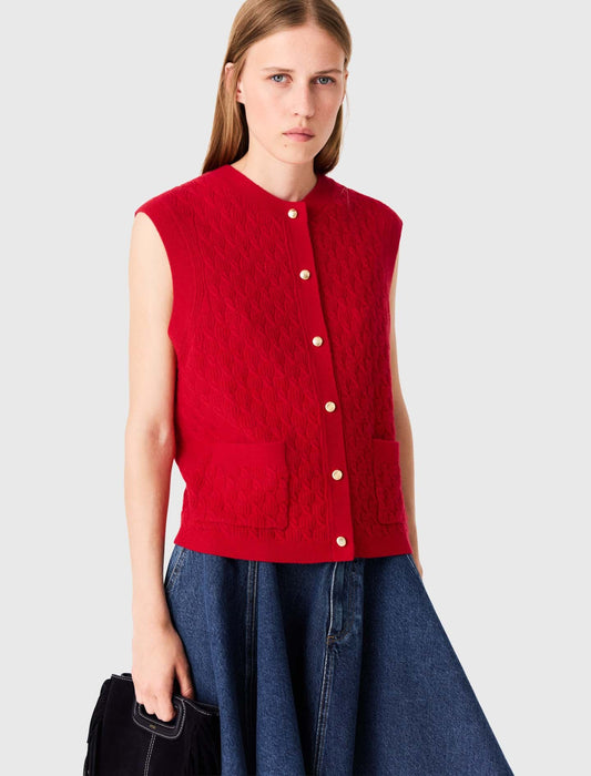 Sleeveless knit top Red