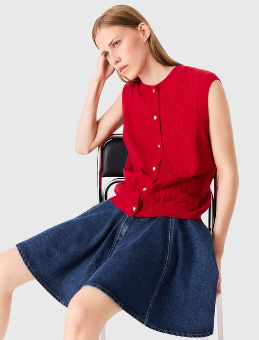 Sleeveless knit top Red