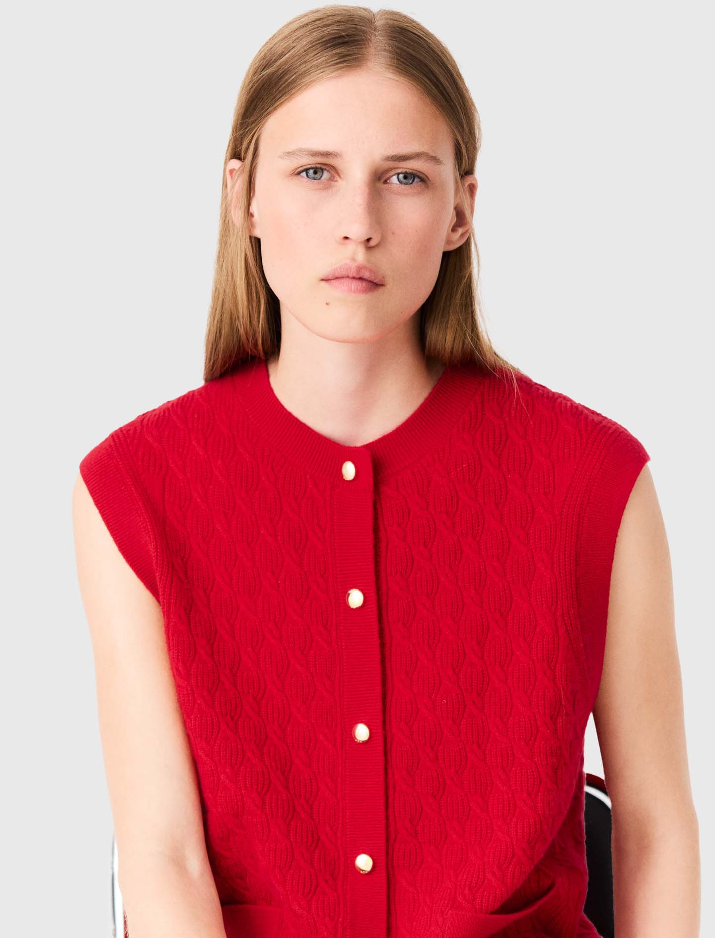 Sleeveless knit top Red