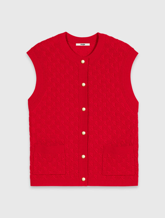 Sleeveless knit top Red